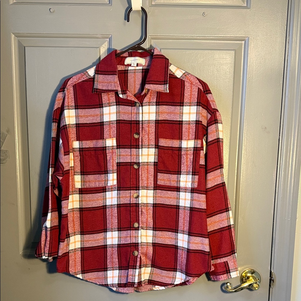 Plaid Button Down Shirt - Red and White